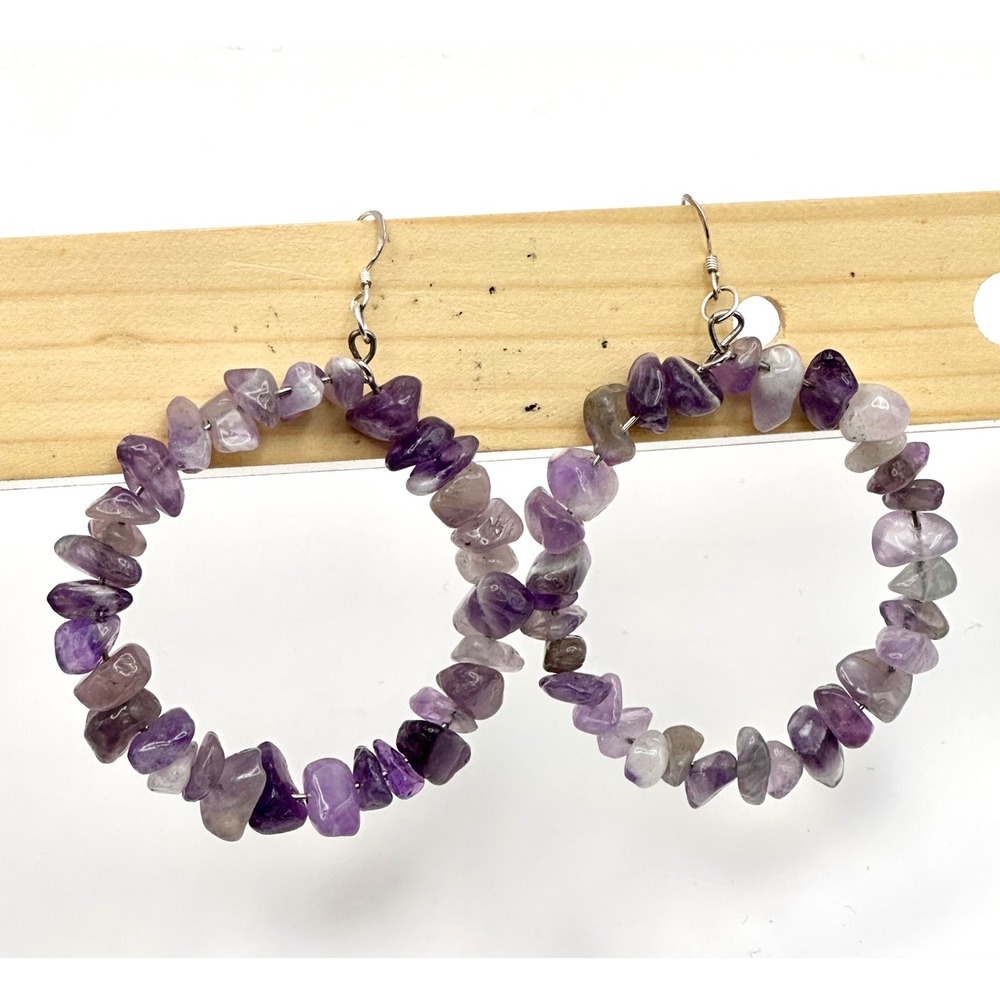 Amethyst‎ Hoop Sterling Silver Handmade Earrings